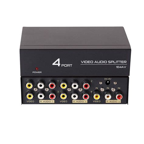 DTECH Powered 4 Way 3 RCA Splitter Box 1 in 4 Out .